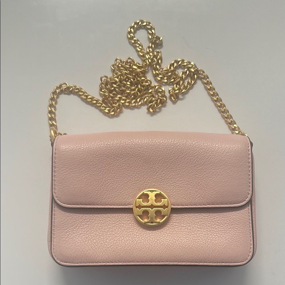 Tory Burch Pink Gold Crossbody Bag with Chain Strap